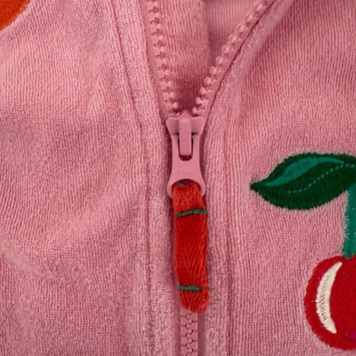 Mini Boden Girls Zip Toweling Hoodie 6-7Y Chalk Pink Fruit Print Cotton Terry - Picture 5 of 9