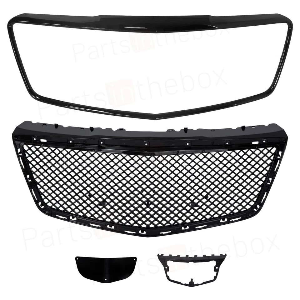 For 2014-2019 Cadillac CTS Sedan Front Bumper Upper Grille W/ Trim Glossy Black - Imagem 3 de 4