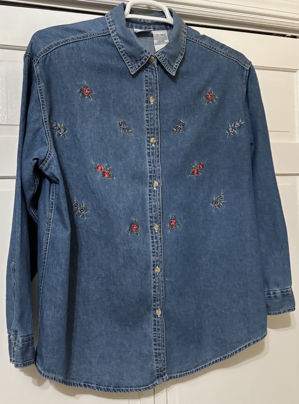 Vtg Basic Editions embroidered Flowers denim shir… - image 2