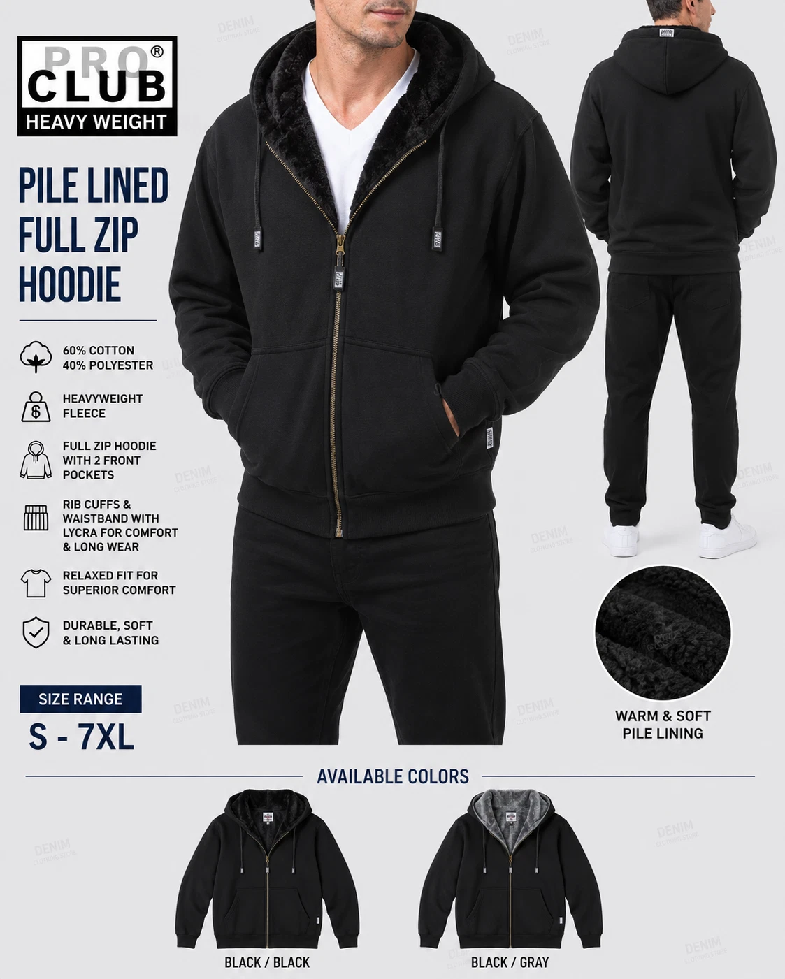 Pro Club Thick Heavyweight Pile Lined Full Zip Hoodie S-7XL Sherpa Fleece
Opens in a new window or t