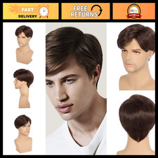 Men's Brown Straight Synthetic Wig - Short Side Part Natural Look, Daily Wear