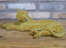 Fabulous Flocked Mustard Gold Resin Lounging Tiger Ornament Statue Sculpture
