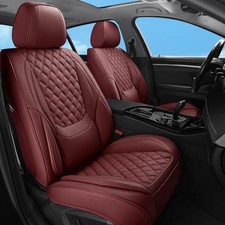 Car Seat Covers Full Set Burgundy, Luxury Faux Leather Wine Red-Full Set
