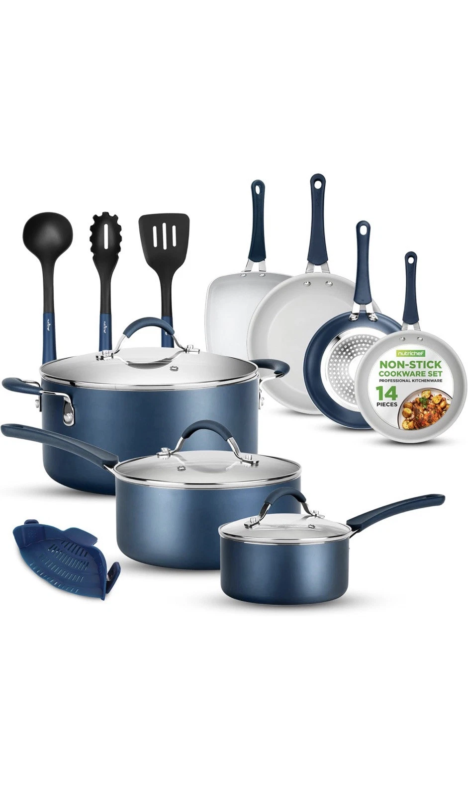 NutriChef Kitchenware Pots & Pans Set Basic Kitchen Cookware Non-Stick 14-Piece