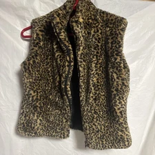 Cejon Faux Fur Leopard Vest Women’s Size XS-S  - Plush Animal Print Retro Zipper