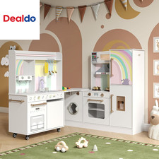 Large Play Kitchen Toy Set,Corner Rotatable Kids Kitchen Playset with Real Light