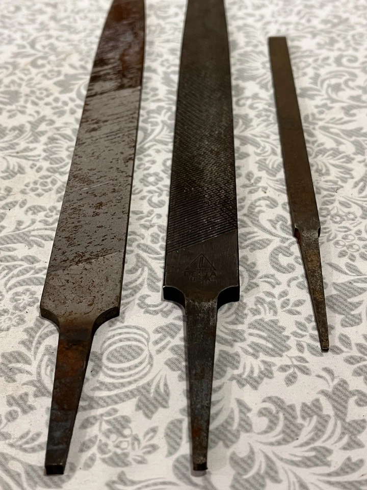 Lot 3 Vintage USA Metal Files Nicholson Delta Mill Smooth Rusty - Image 2 of 4