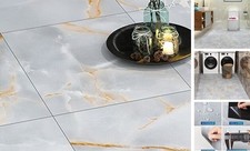 30 Pack Peel and Stick Floor Tile Waterproof 12 x 12 Box of 30 Tiles Grey Gold