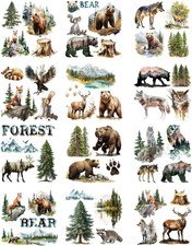 12 Sheets 12 Style Rub on Transfers for Crafts and Furniture, Forest Bear Deer U