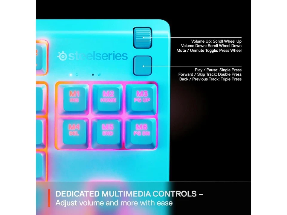 SteelSeries Apex 3 TKL Aqua RGB Gaming Keyboard - Tenkeyless Compact Form - Image 2 of 4
