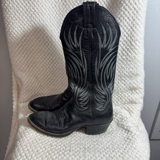 VTG Nocona Leather Cowboy Boots Womens 6B Black/Blue Western USA Made Cowgirl