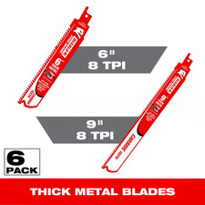6 In. and 9 In. 8 TPI Steel Demon Carbide Recip Blades for Thick Metal (3/16 In.