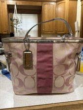 Coach Signature Stripe Tote Bag Pink Optic Signature Canvas