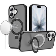 For iPhone 17 Case Magnetic Metal Circle Stand Rugged Cover  Tempered Glass