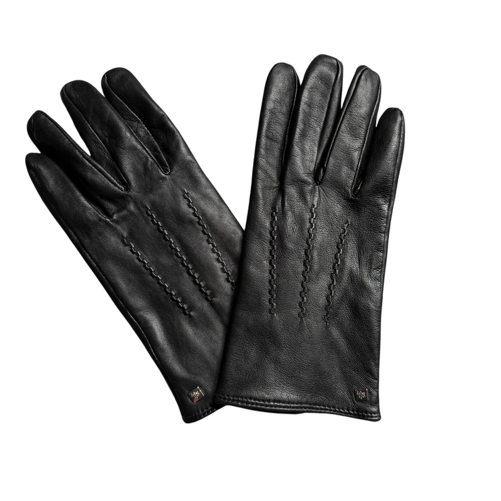 Lauren Ralph Lauren Gloves Womens XL Black Leather Fleece Lined Wrist Winter