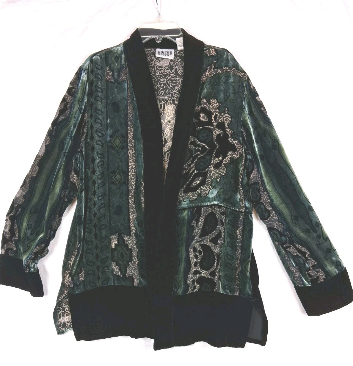Vintage Chico’s Design Burnout Velvet Jacket Womens Size 1 Silk Blend Boho Open