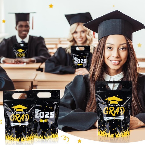 50 Stück Abschluss Geschenktüten transparent Klasse von 2025 versiegelte Beutel mit Griffen R... - Bild 5 von 6