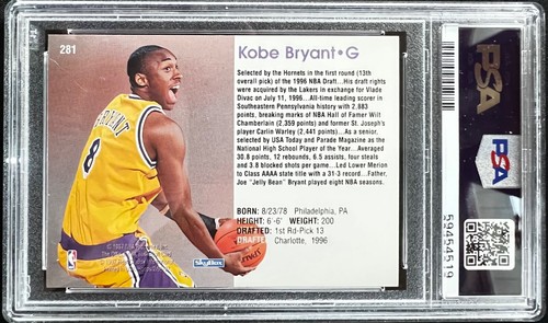 KOBE BRYANT 1996 Hoops #281 ROOKIE LA Lakers RC PSA 9 - Picture 2 of 2