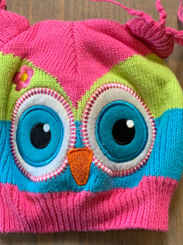 So'Dorable Baby Girl's Multicolored Green & Pink Owl Beanie Knit Hat Size:0-6Mon - Imagem 2 de 4
