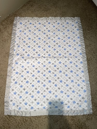 Just Born Dream Big Little One Lovey Blanket Blue Minky Stars Satin Trim Grey - Picture 4 of 4