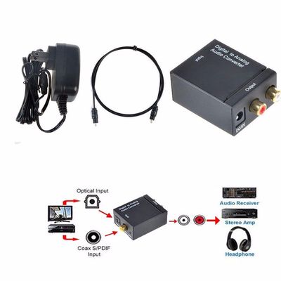 Digital Optical Coaxial RCA Toslink Signal to Analog Audio Converter Adapter BOX
