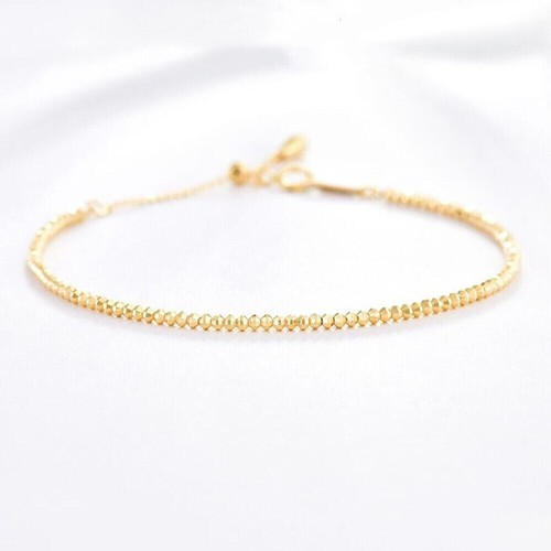 18K Solid Gold Bead Chain Bracelet Laser Glossy Charm Beautiful Jewelry 7.1" - Picture 10 of 14