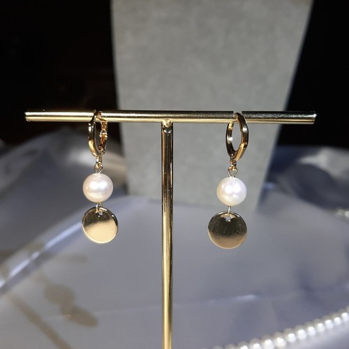 Boucles D'oreilles Clous Perles De Culture - Laiton Doré à L'or Jaune, Style Pendantes