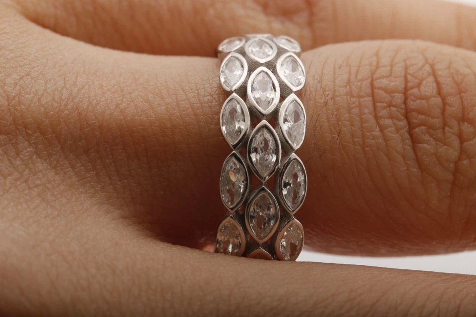 Turkish Jewelry 3 Lines Topaz Marquise 925 Sterling Silver Band Ring Size 9 - Image 4 of 4