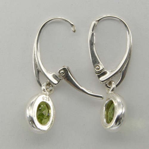 Genuine, Natural, Green Oval PERIDOT Earrings 925 STERLING SILVER Leverback #30e - Picture 3 of 3