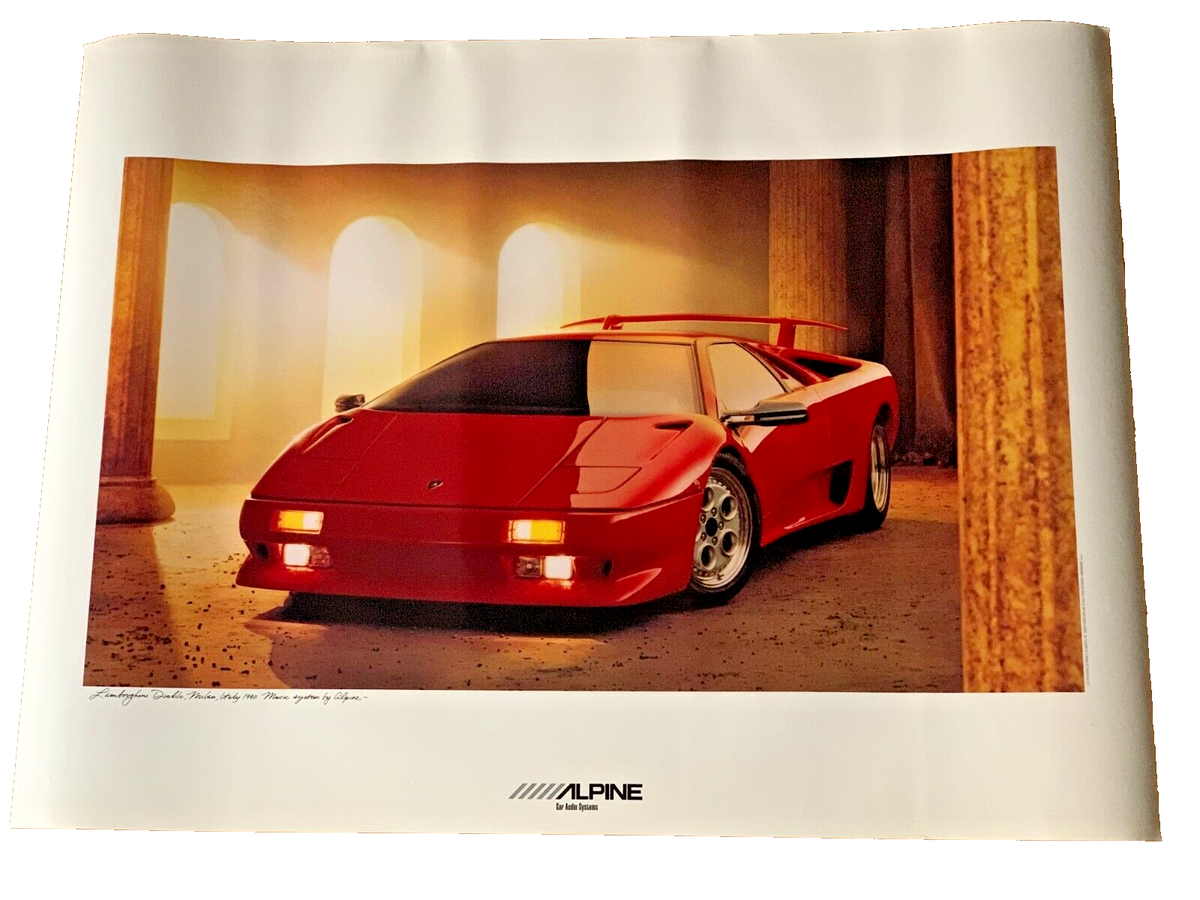Rare Vintage Red Lamborghini Diablo / Alpine Car Audio Wall Poster
