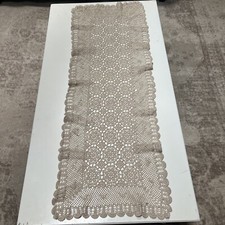 Vintage Handmade Crocheted Beige Cotton Table Runner Intricate 40"x 15"