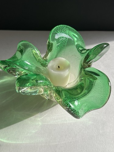 Murano Art Glass Bowl Kelly Green Shamrock Clover Silver Aventurine 1960’s Italy - Picture 23 of 24