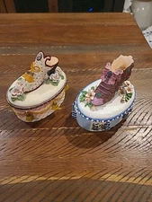 VTG Victorian Trinket Box High Heel Shoe Boot Ornate Floral Lot Of 2