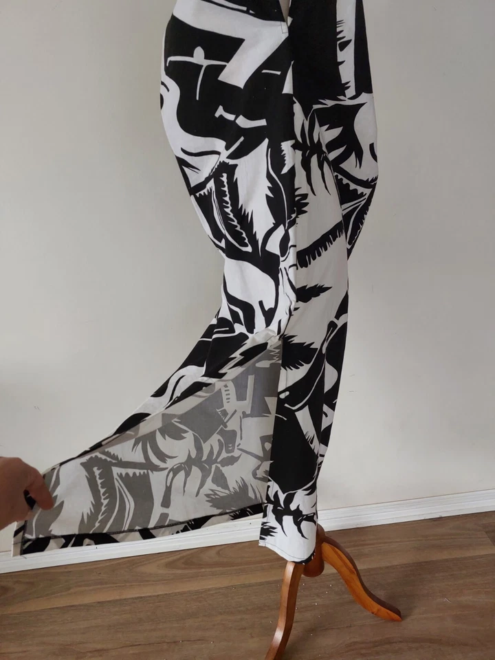 Vintage Carla Zampatti Size 10 Black & White Printed One Shoulder Dress Slit Y2K - image 4 of 4