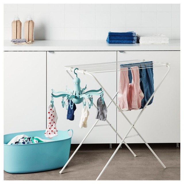 IKEA Pressa Portable Hanging Clothes Socks Undies Dryer Airer Rack With 16 Pegs for sale online