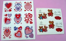 VINTAGE EUREKA AMSCAN 2 SHEET 15 STICKERS ST.VALENTINES DAY HEARTS TEDDY BEARS
