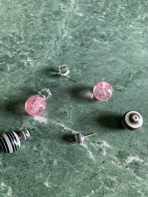 glass earrings Two Pair Black & Pink Sold Separately As Well