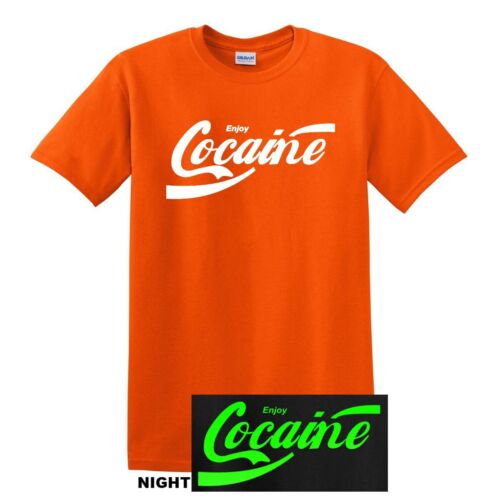 GLOW IN THE DARK ENJOY COCAINE COLA PARODY HUMOR FUNNY GAG TEE T-SHIRT - Picture 16 of 18