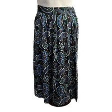 Vintage 90s Sweetbriar Skirt Sz 16 Womens Black Paisley Pleated Rayon Skirt USA