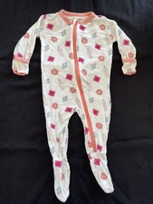 KicKee Pants 2019 White/Peach/Pink Bamboo Geometric Zip Front Footie-3-6Mos