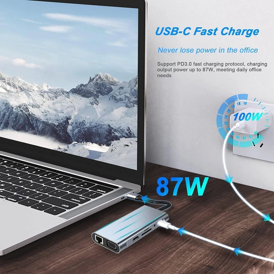 USB C HUB Adapter 11 in 1 with USB 3.0 4K-HDMI PD Docking Station For PC&Laptop - Image 3 of 4