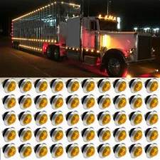 50X 3/4" Round Amber LED Side Marker Light Truck Trailer Bullet Stainless Base
