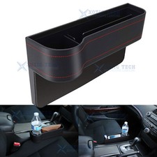 Console Side Pocket Organizer Car Seat Catcher W Cup Holder - Black Leather