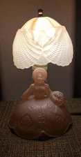 L.E. Smith Southern Belle Pink Frost Glass Bedroom Boudoir Lamp with Shade 1930s