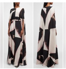 $4890 McQueen Cape-Sleeve Brushstroke Gown size 46/us14