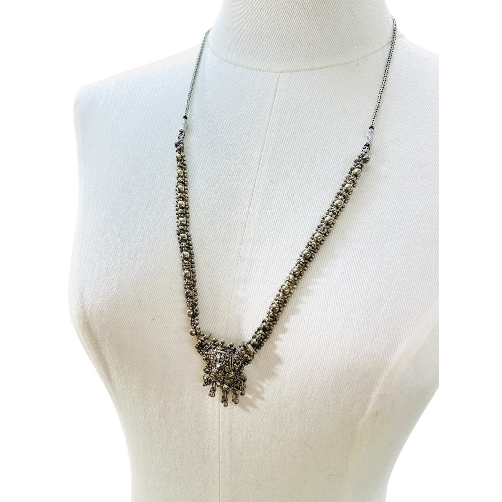 Slide Adjustable Overhead Silvertone Necklace Int… - image 2