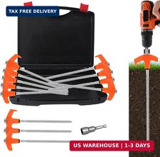 8" Heavy Duty Screw in Tent Stakes 12 Pack Drill in Ground Anchors