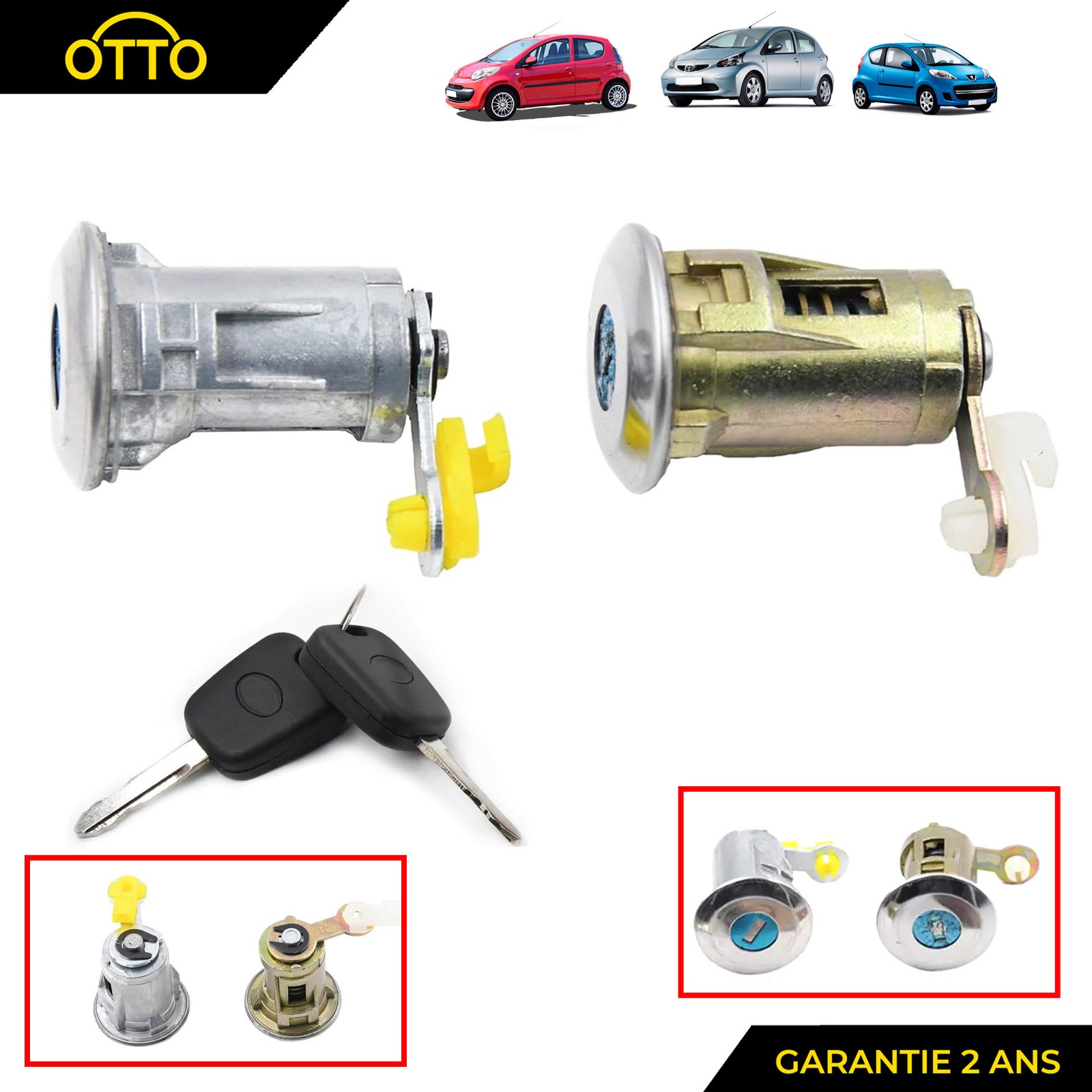 Barillet de serrure avant pour Toyota Aygo de 2005 à 2014 avec cylindre de porte
