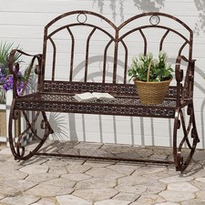 Image of Garden Bench Metal 2 Seater Steel Rocking Chair Patio Loveseat Outdoor Bronze