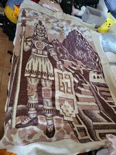 Huancatex Peru Alpaca Wool Blanket Brown Beige 82 X 57 Machu Picchu Incan Boho